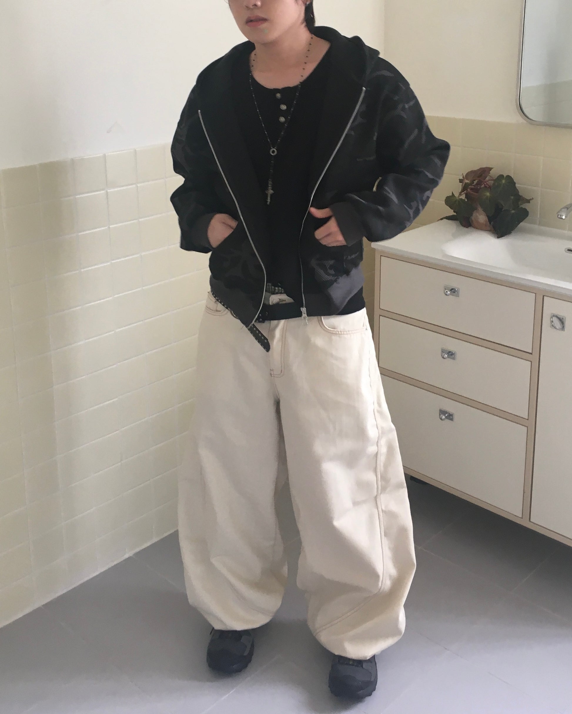 stitch pocket pants (cream)