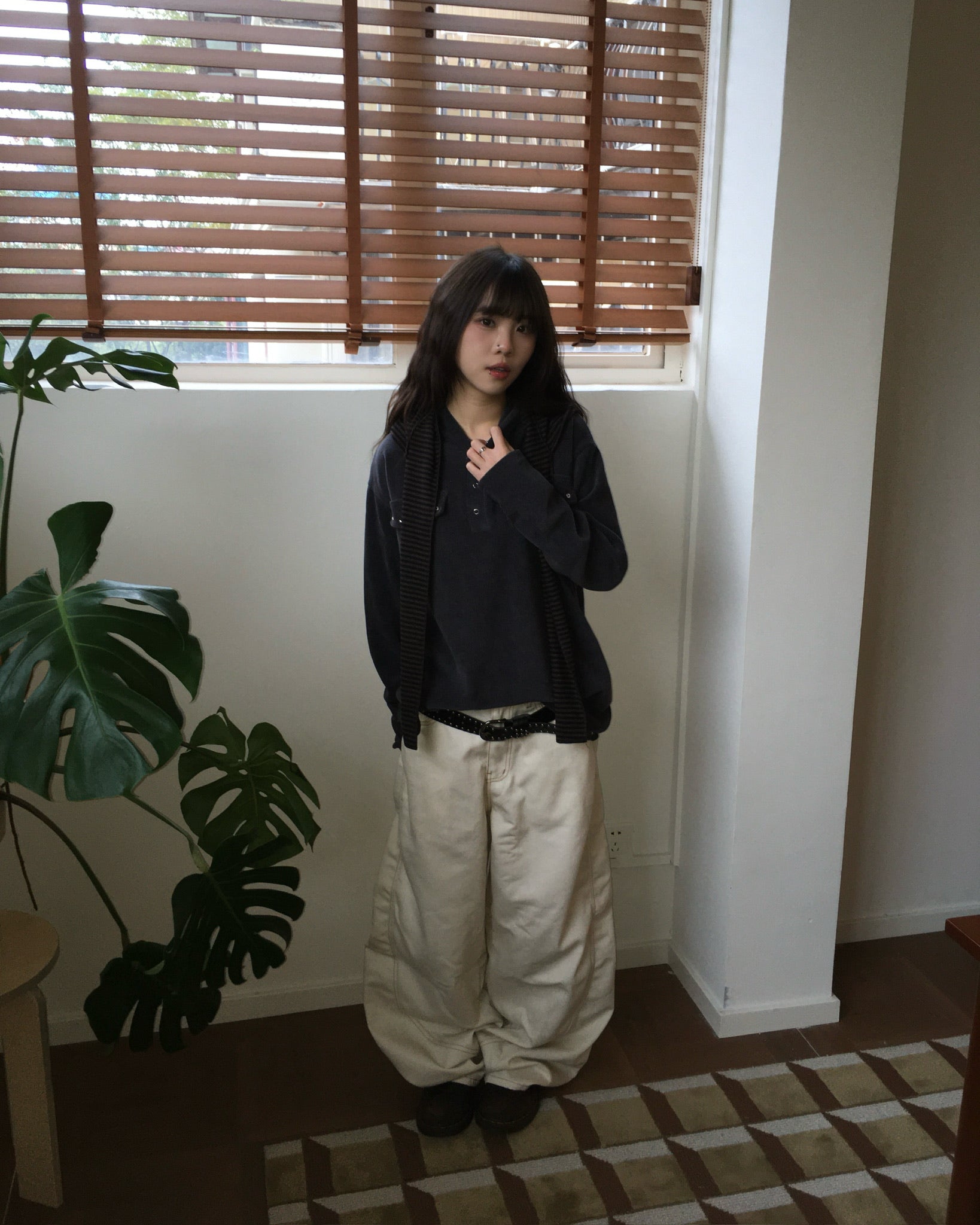 stitch pocket pants (cream)