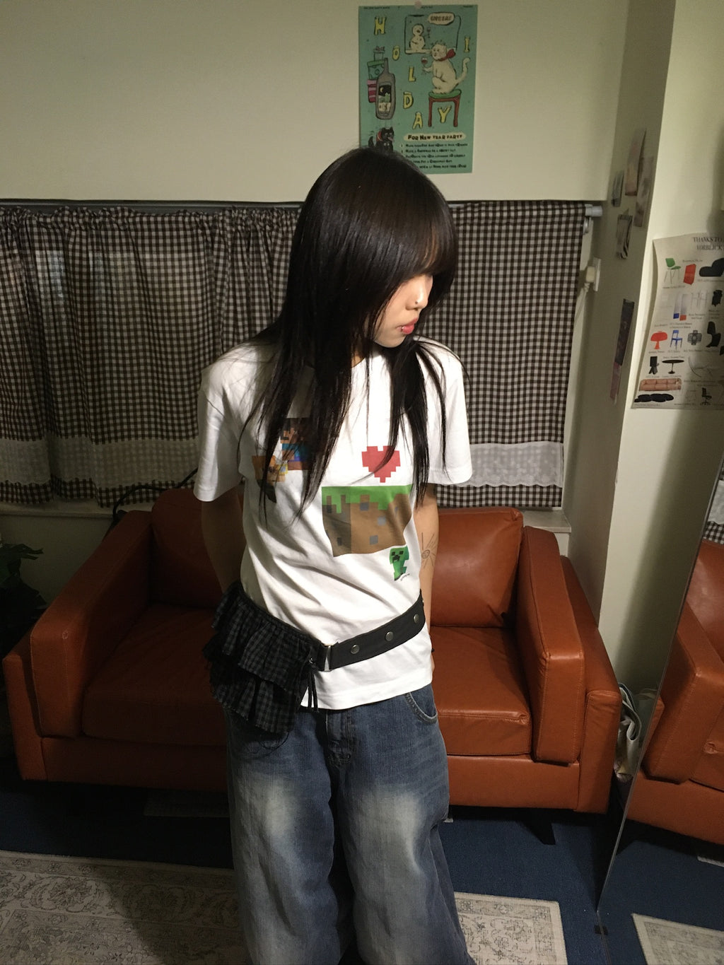 (in stock) rilly checked belt bag (black)