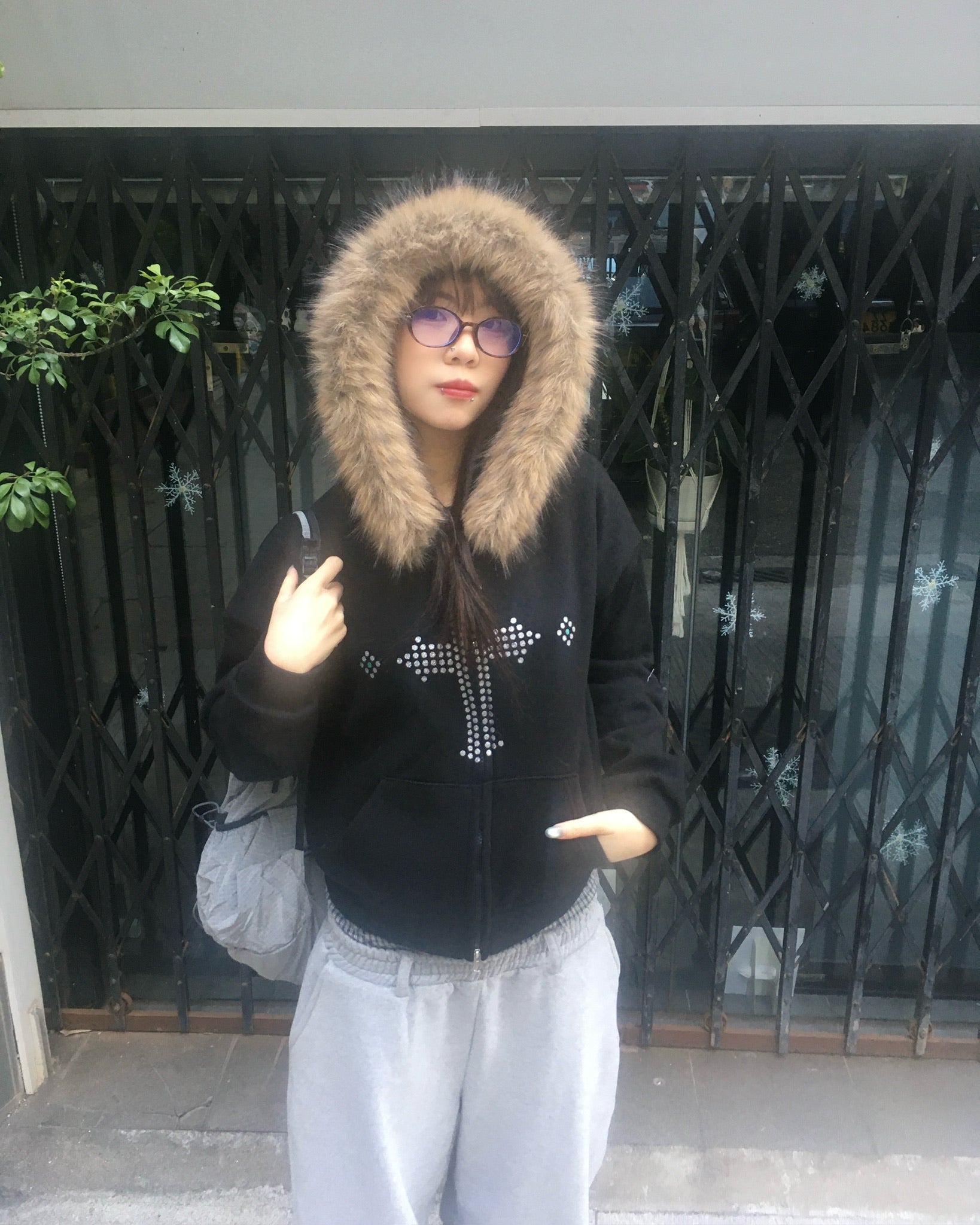 cross crop fur jacket (black)