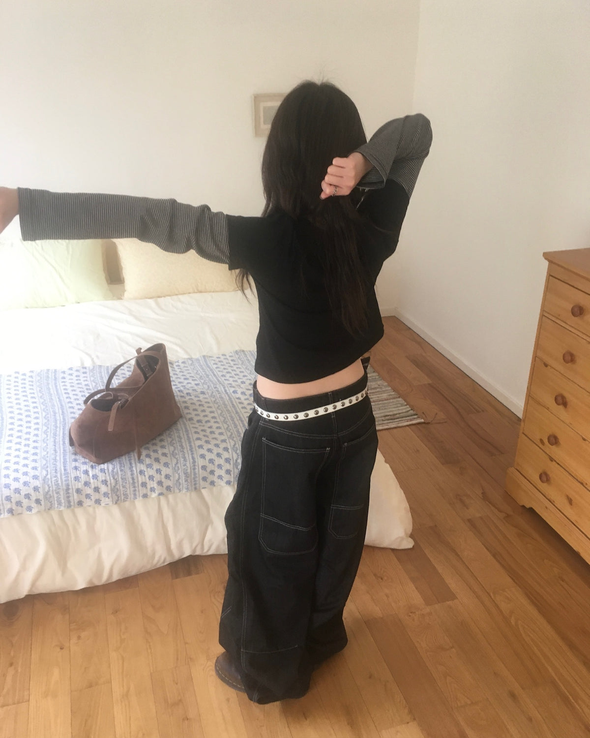 (★best) star stripe layered tee (black)