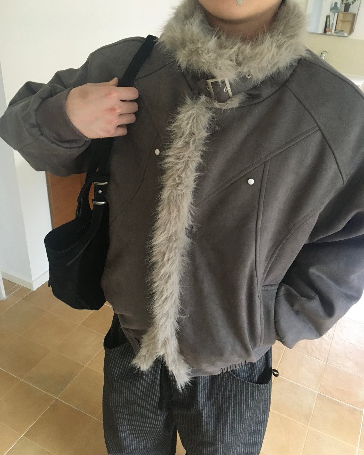 fur collar jacket (charcoal)