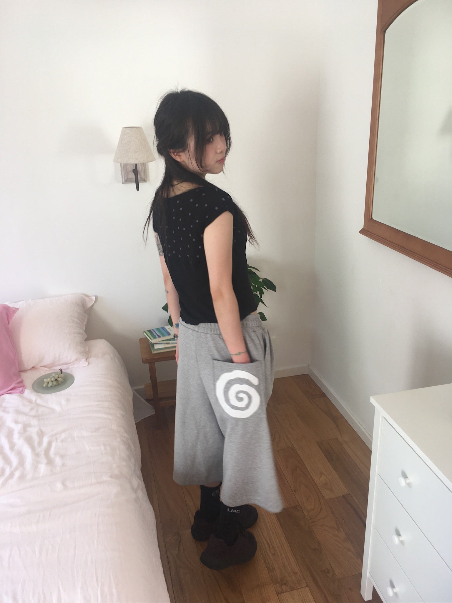 spiral half sweat pants (grey)