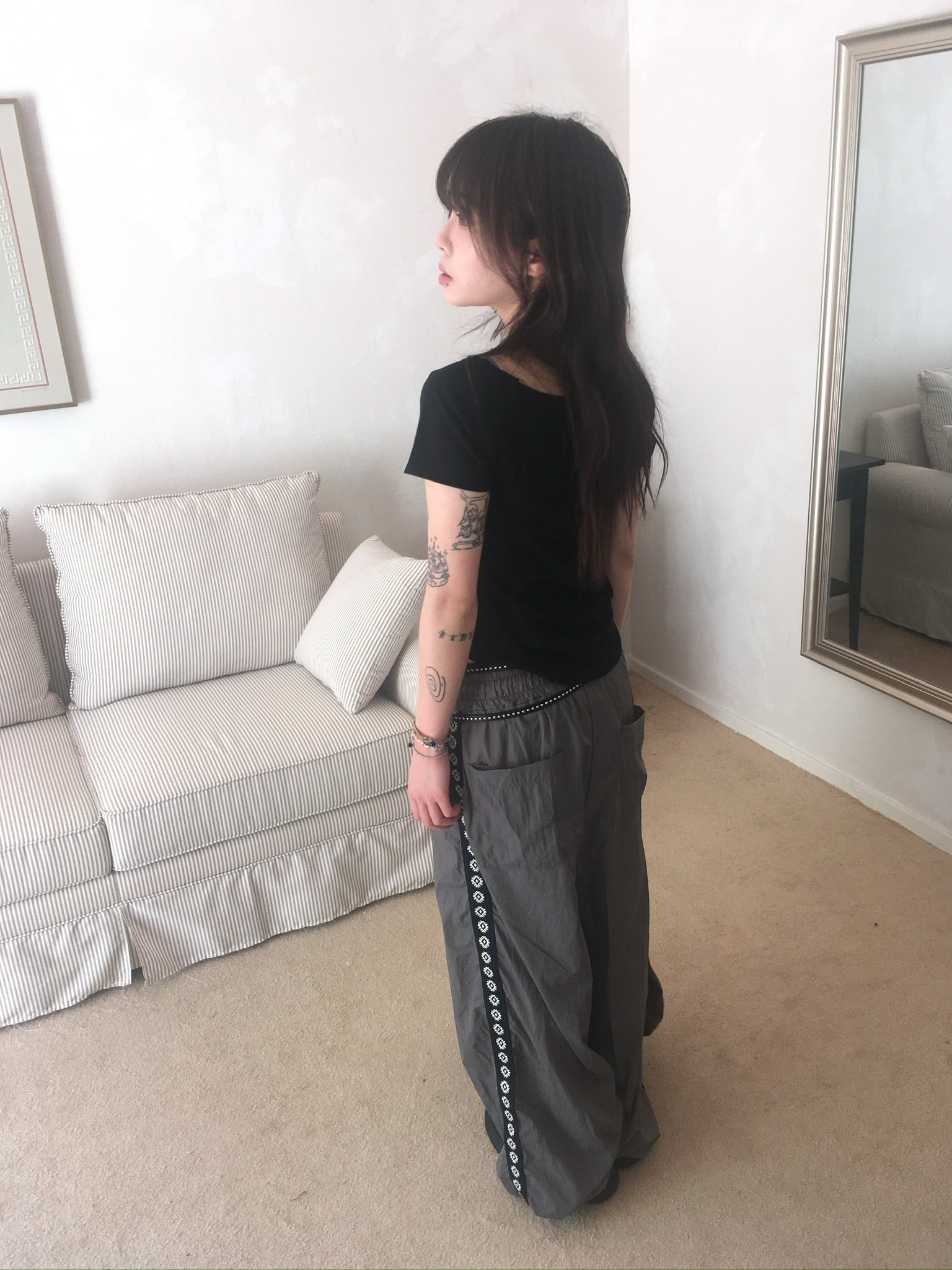 side sun nylon pants (grey)