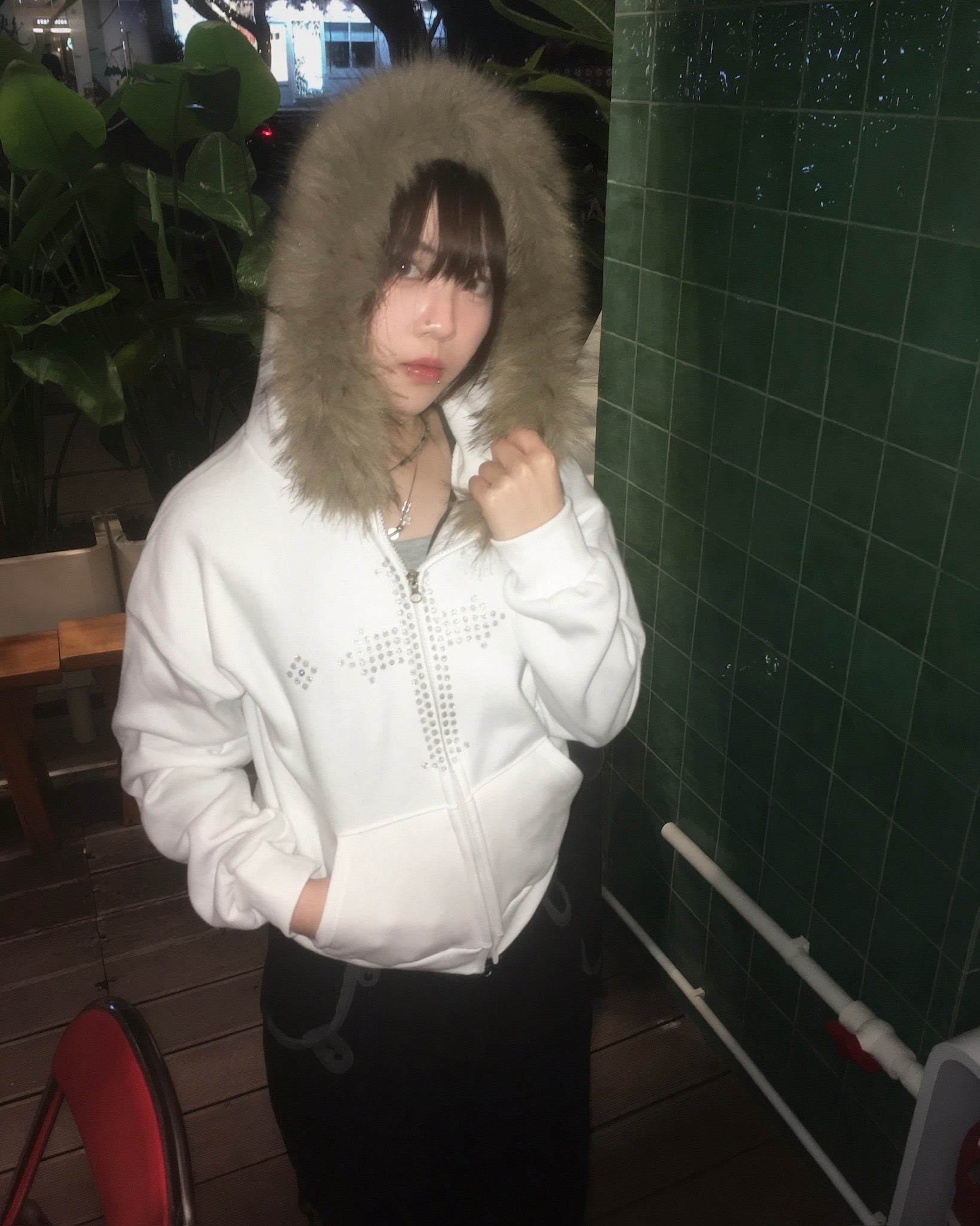 cross crop fur jacket (white)