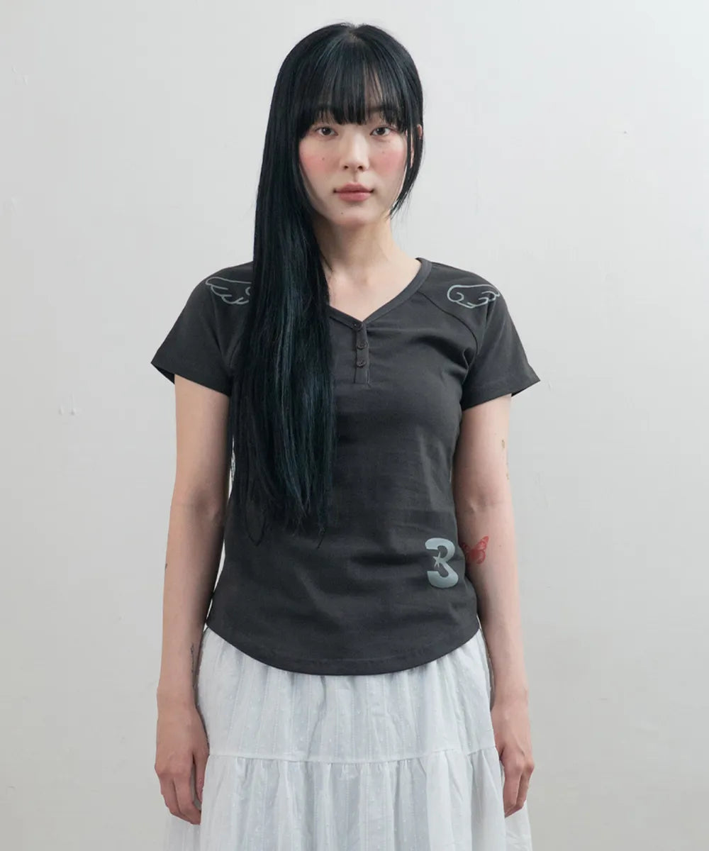 BAUF 3 BUTTON ANGEL SLIM FIT T-SHIRT (CHARCOAL)
