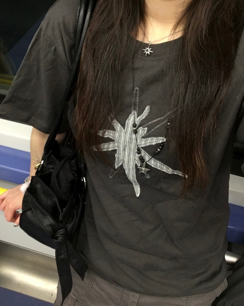 star colored crop tee (charcoal)