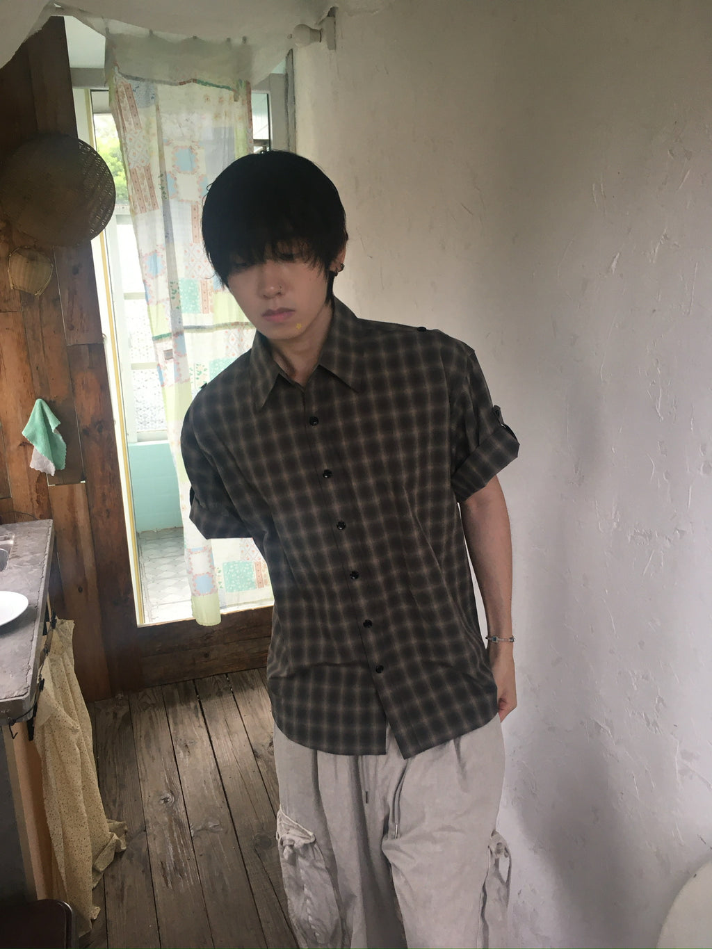 check linen shirt (charcoal)