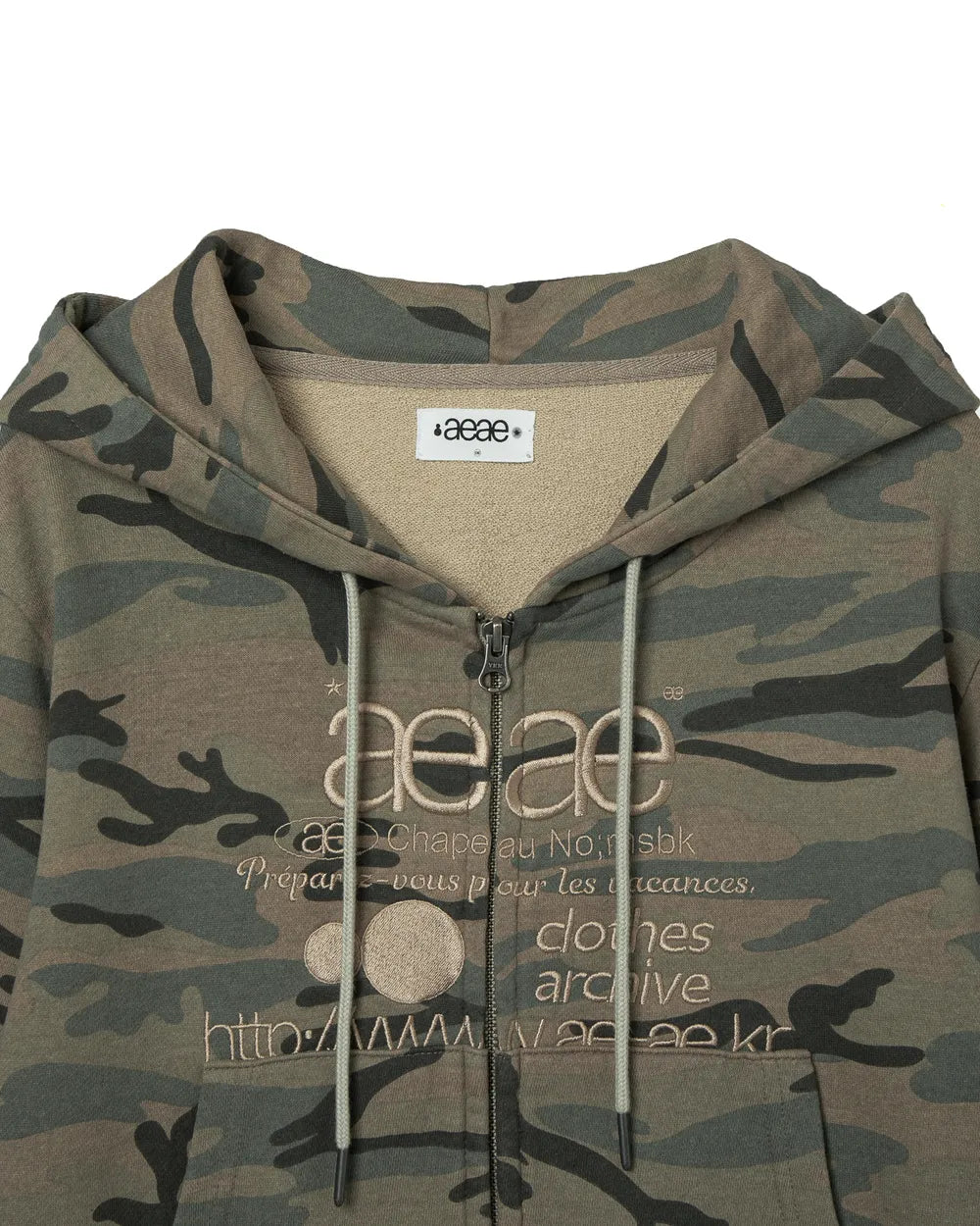 AEAE WEB LOGO CROP HOOD ZIP UP (CAMO BEIGE)