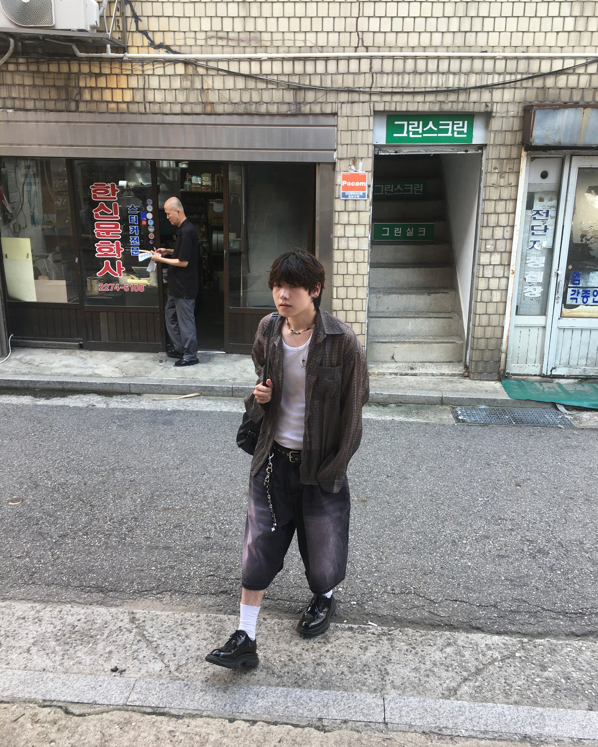 wrinkle checked shirt (charcoal)