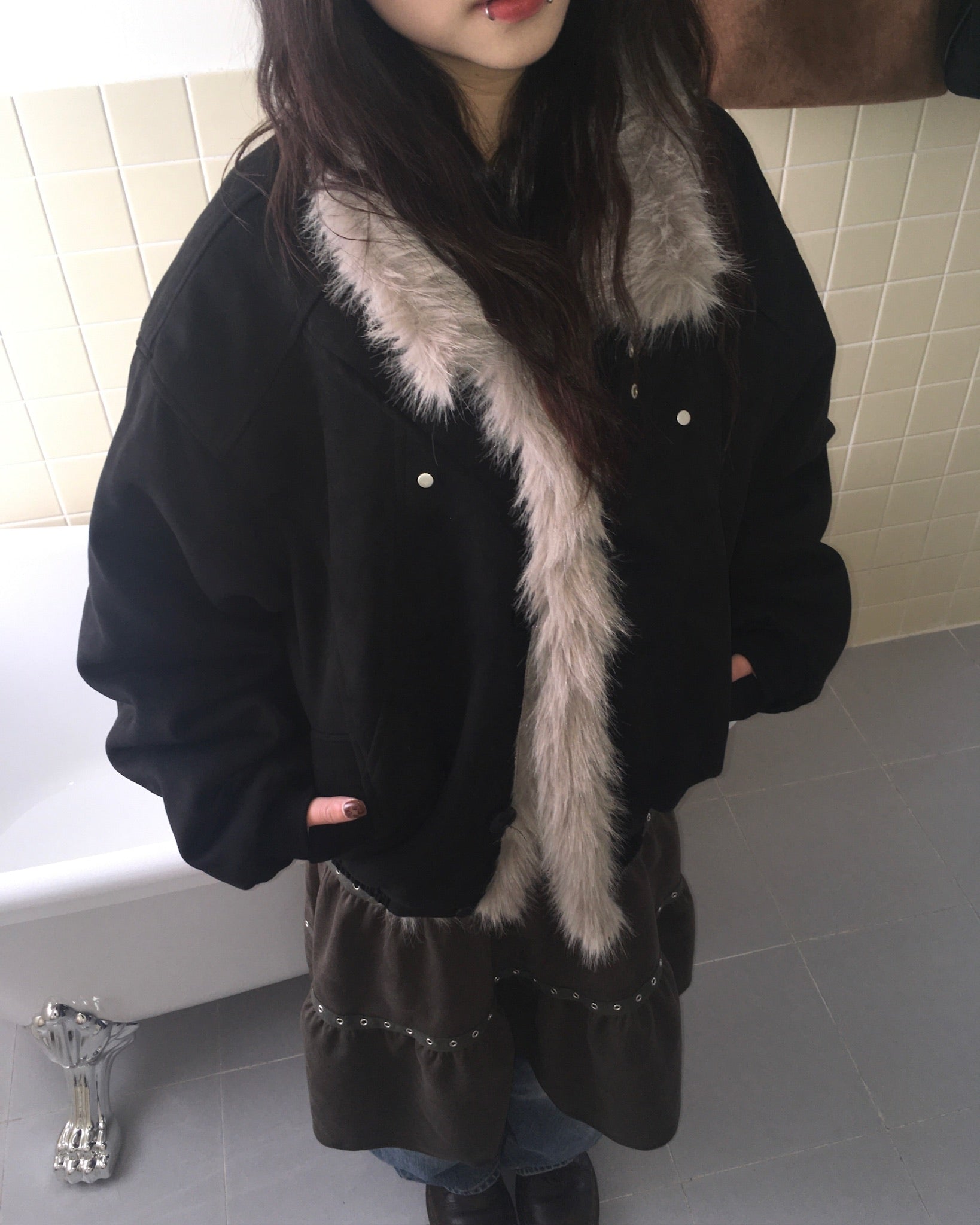 (★BEST) fur collar jacket (black)