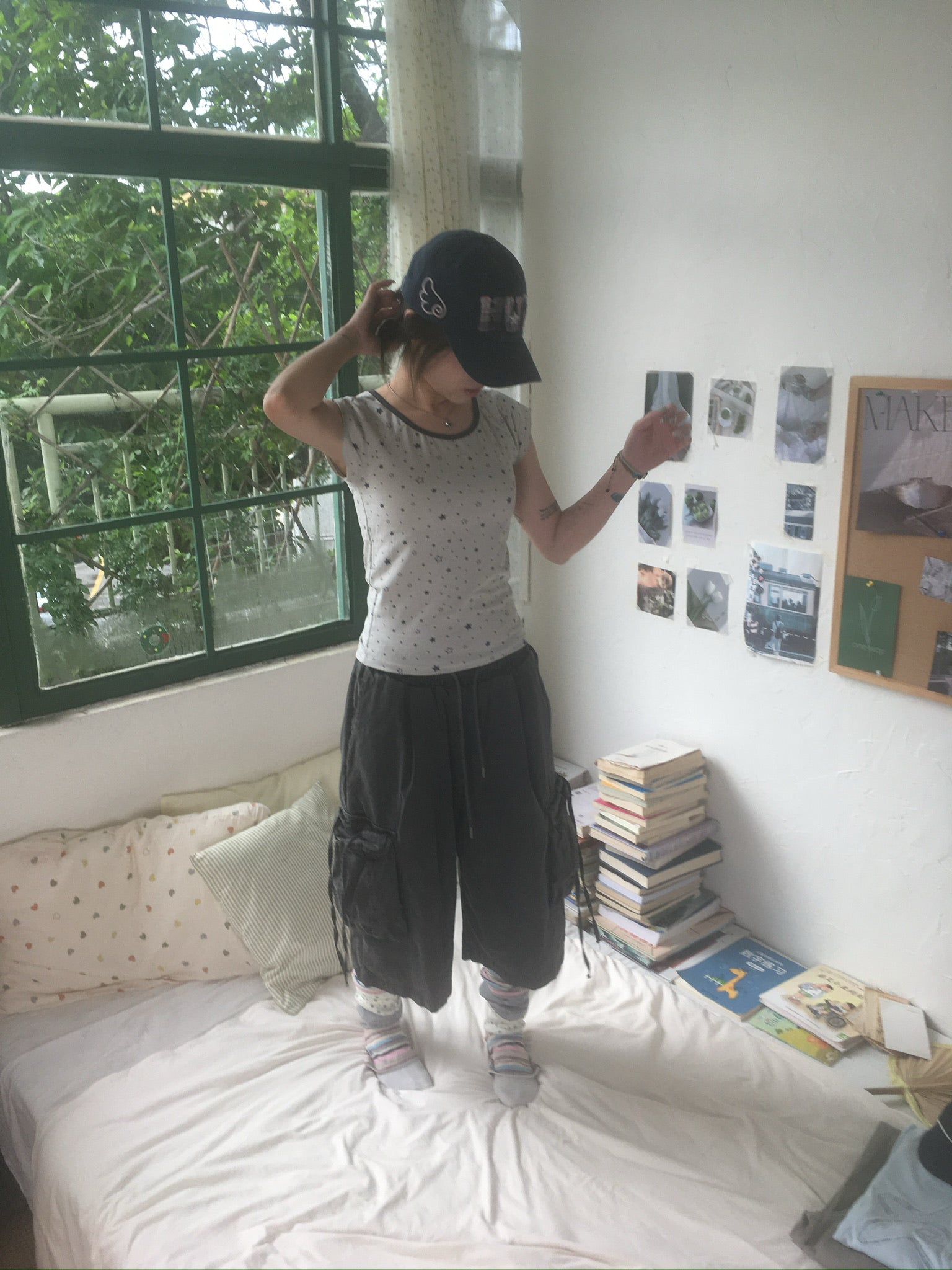 drawstring half cargo pants (charcoal)