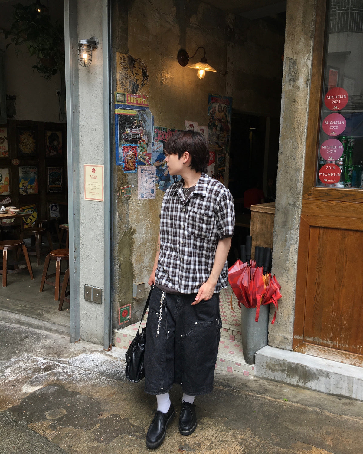 london crop checked shirt (black)