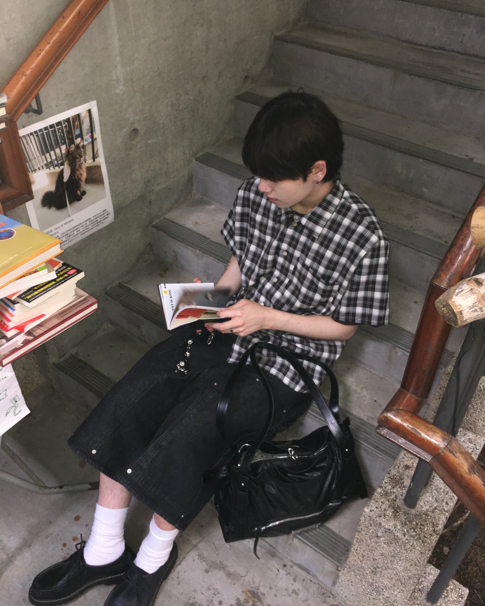 london crop checked shirt (black)