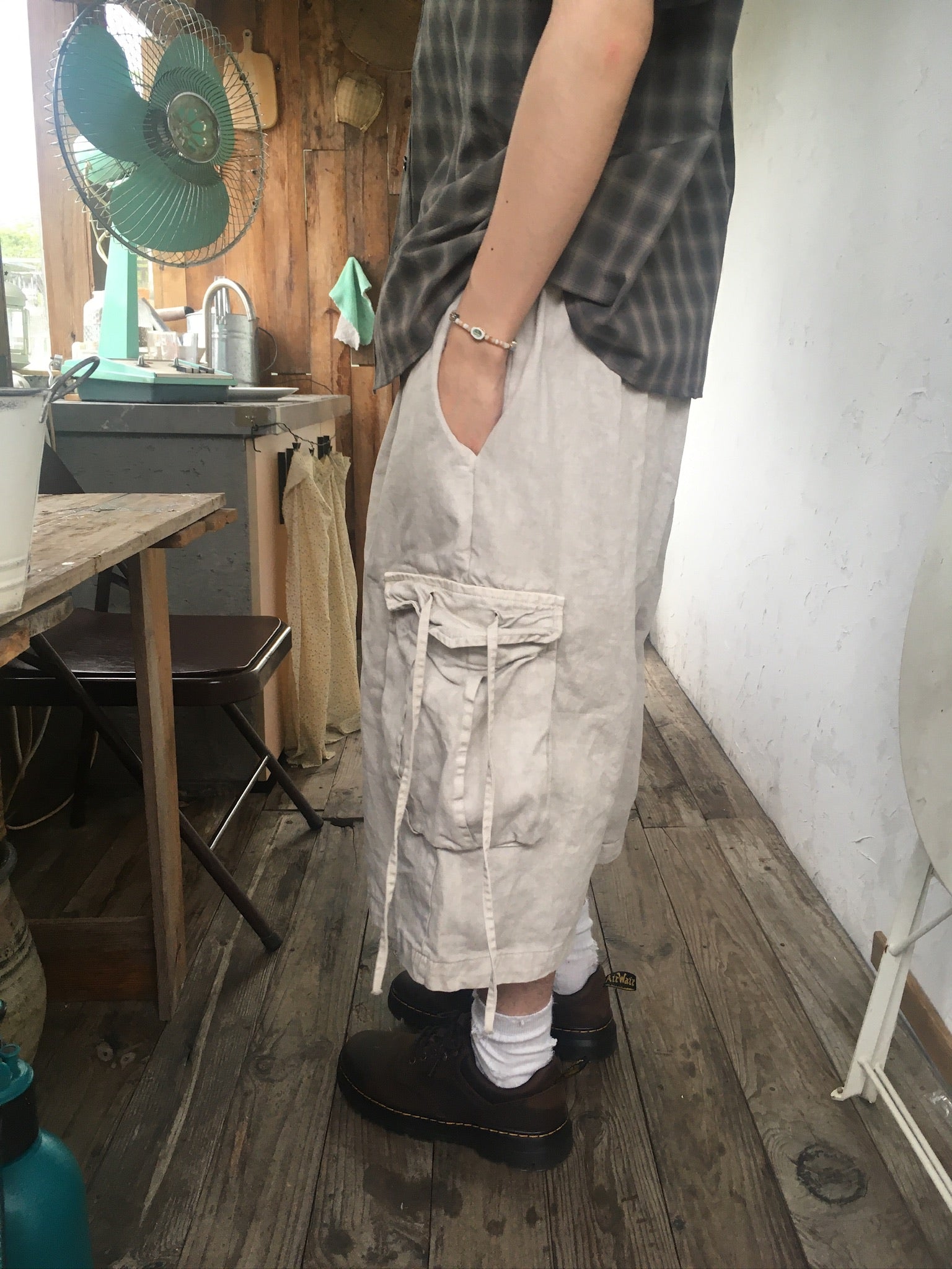 drawstring half cargo pants (beige)