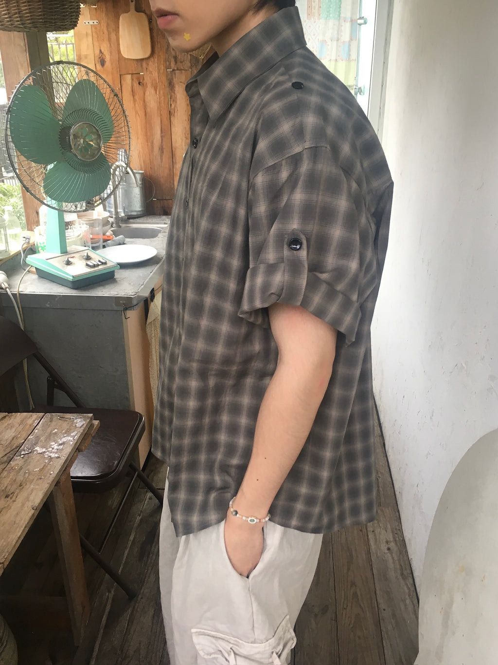 check linen shirt (charcoal)