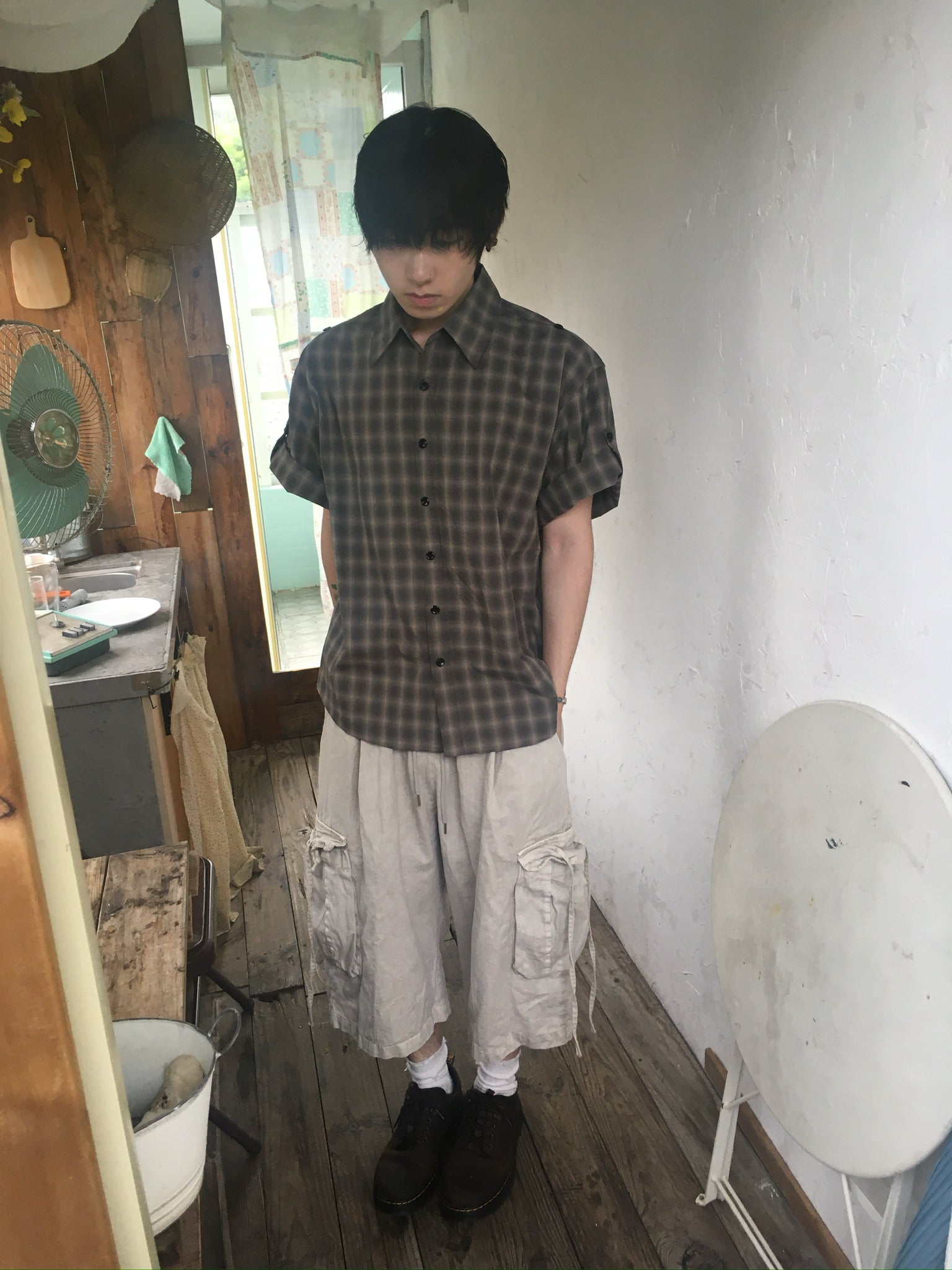 check linen shirt (charcoal)