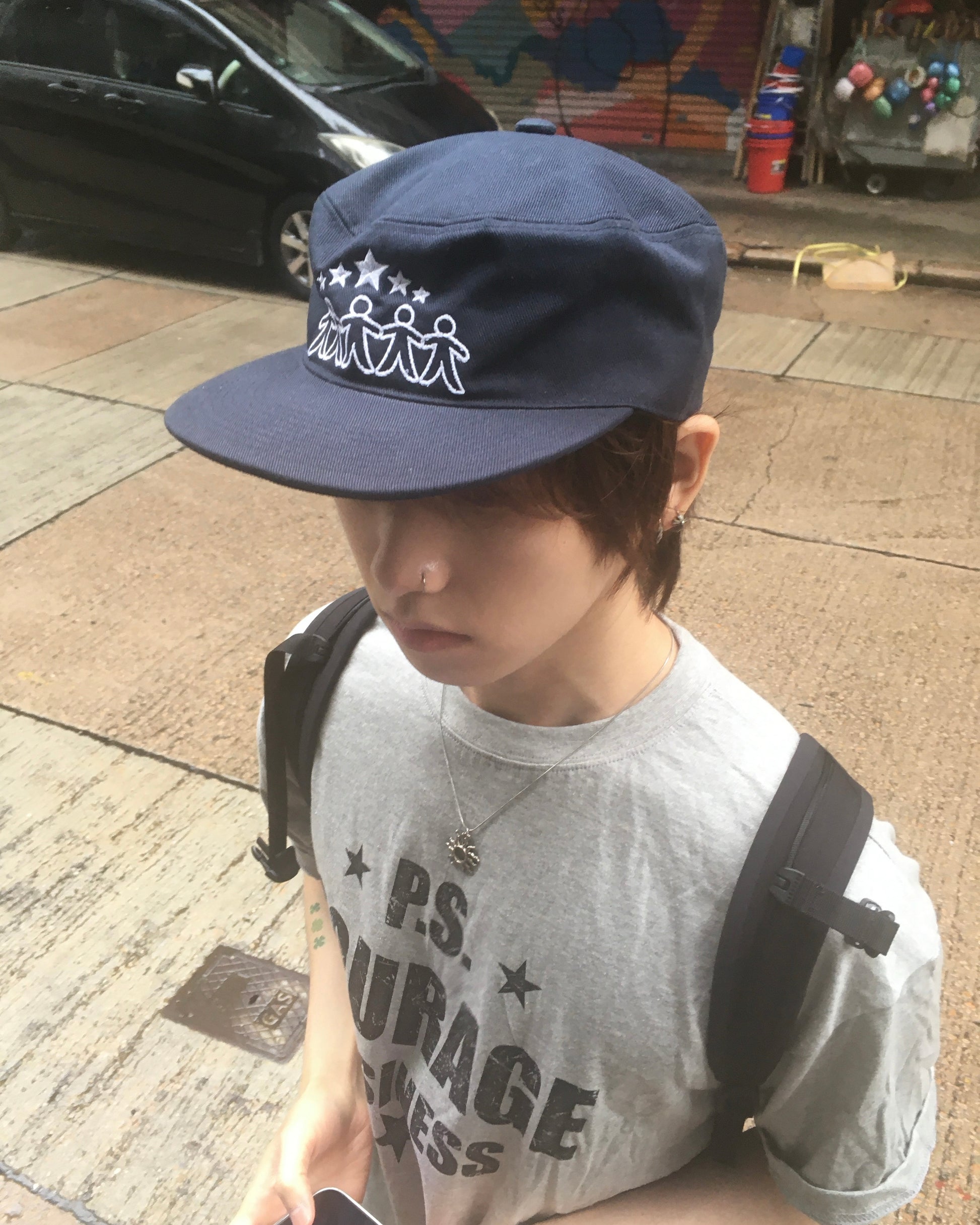 five star pillbox cap (navy)