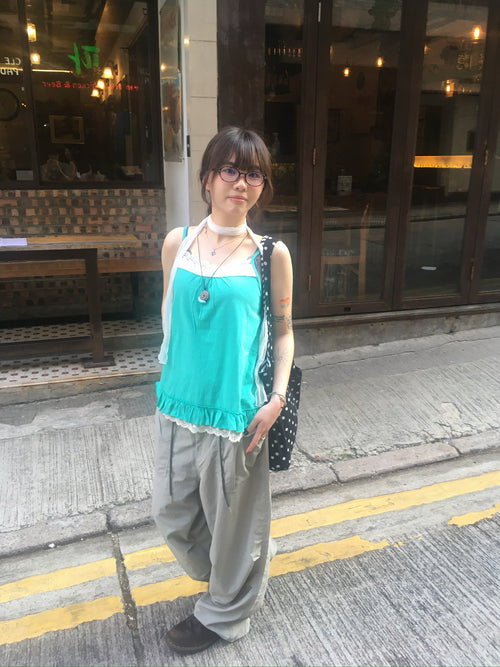 lace trim layer ruffle top (mint)