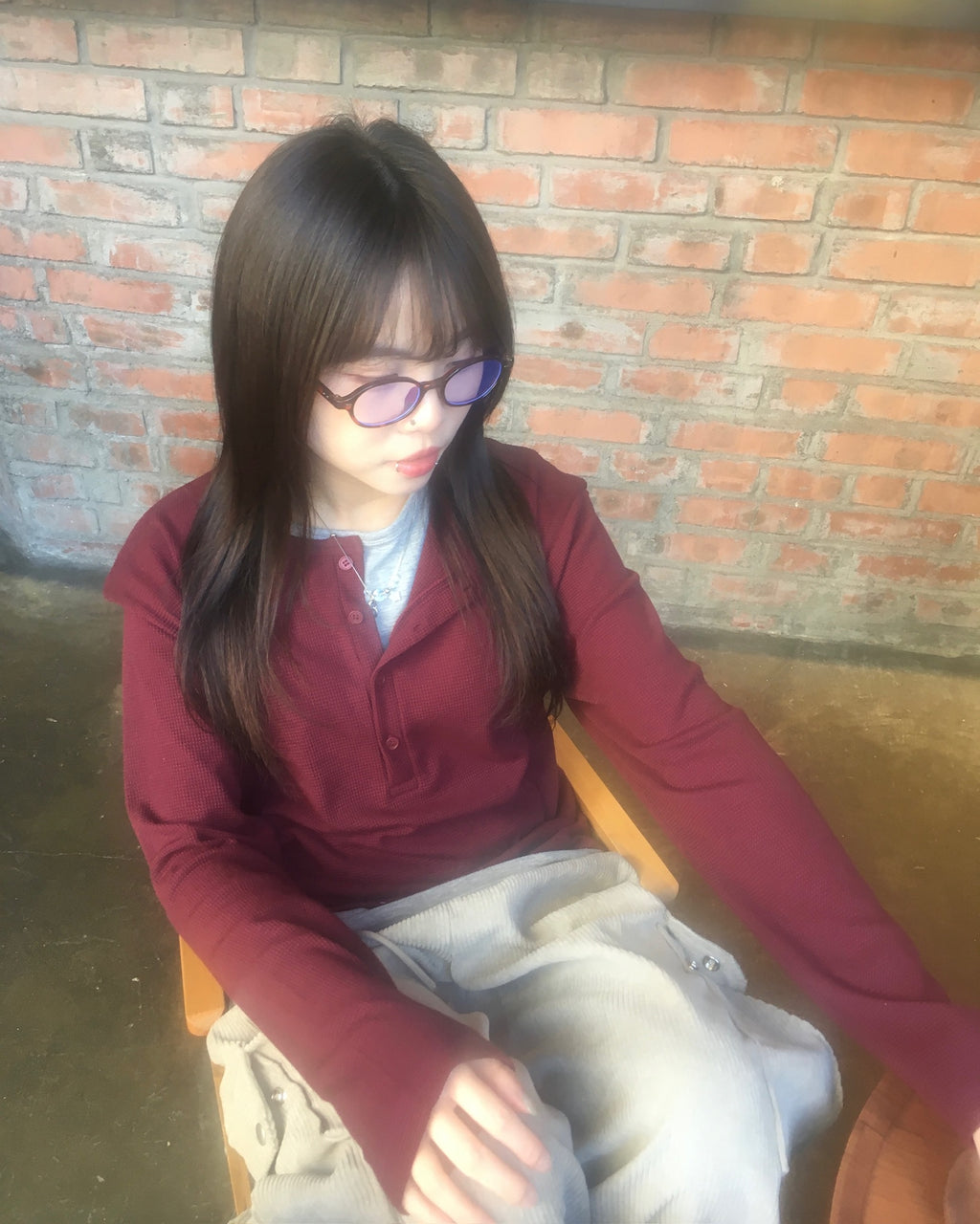 waffle henly neck shirt (wine)