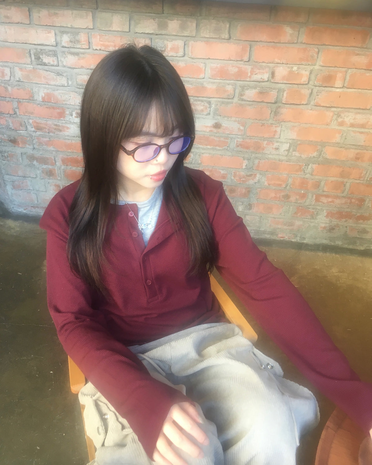 waffle henly neck shirt (wine)