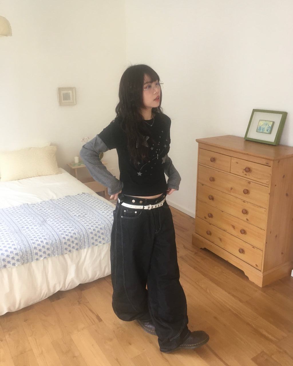 stitch pocket pants (black)