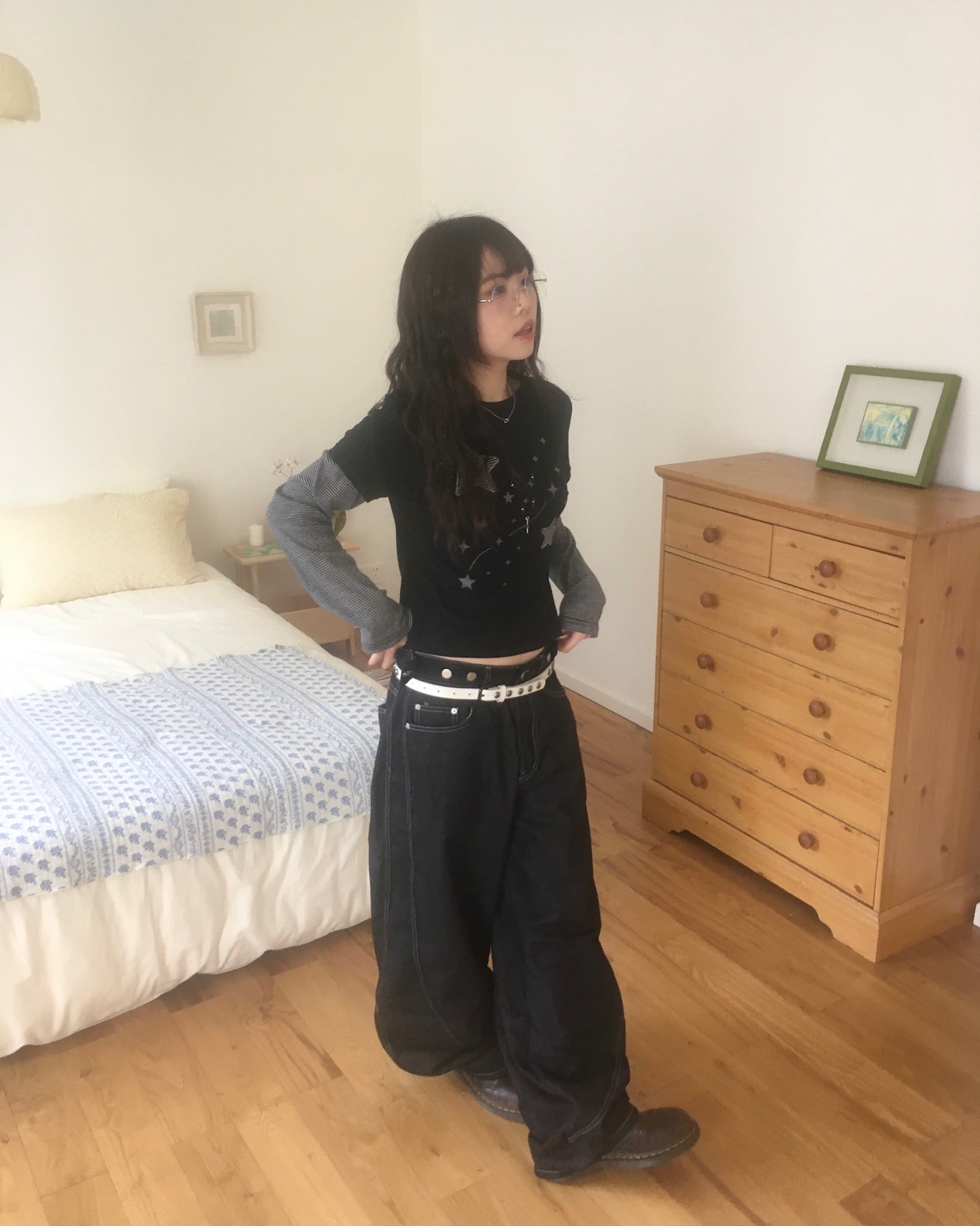 stitch pocket pants (black)