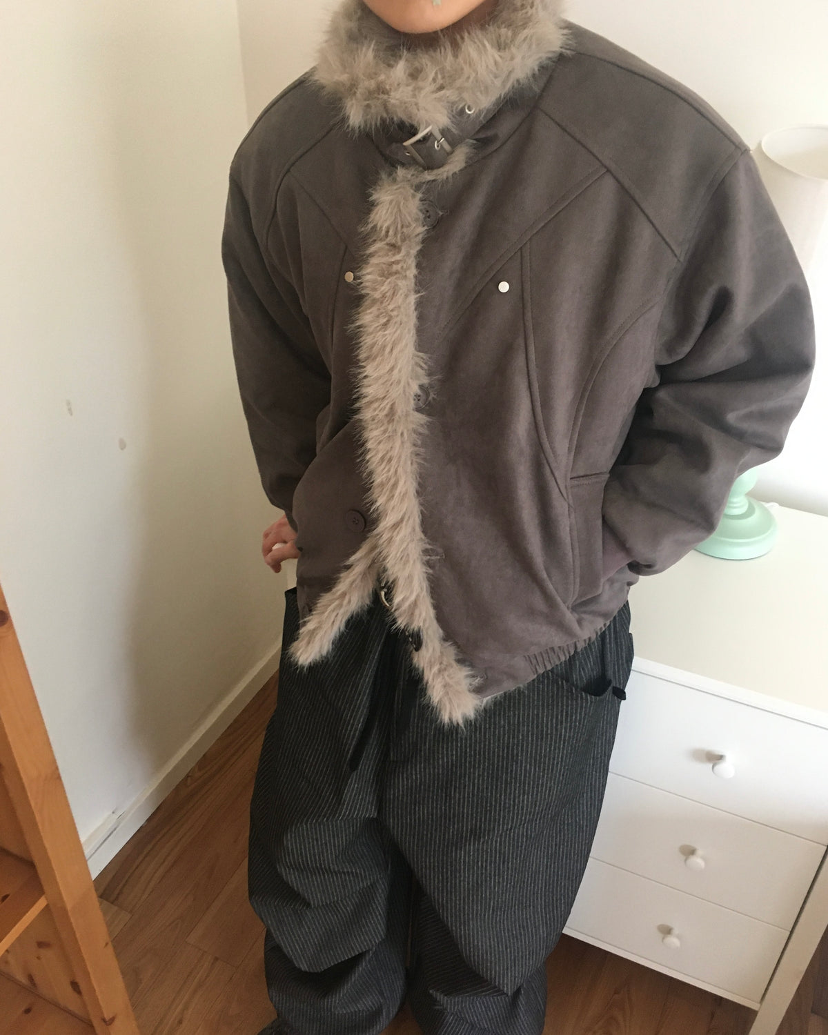 fur collar jacket (charcoal)
