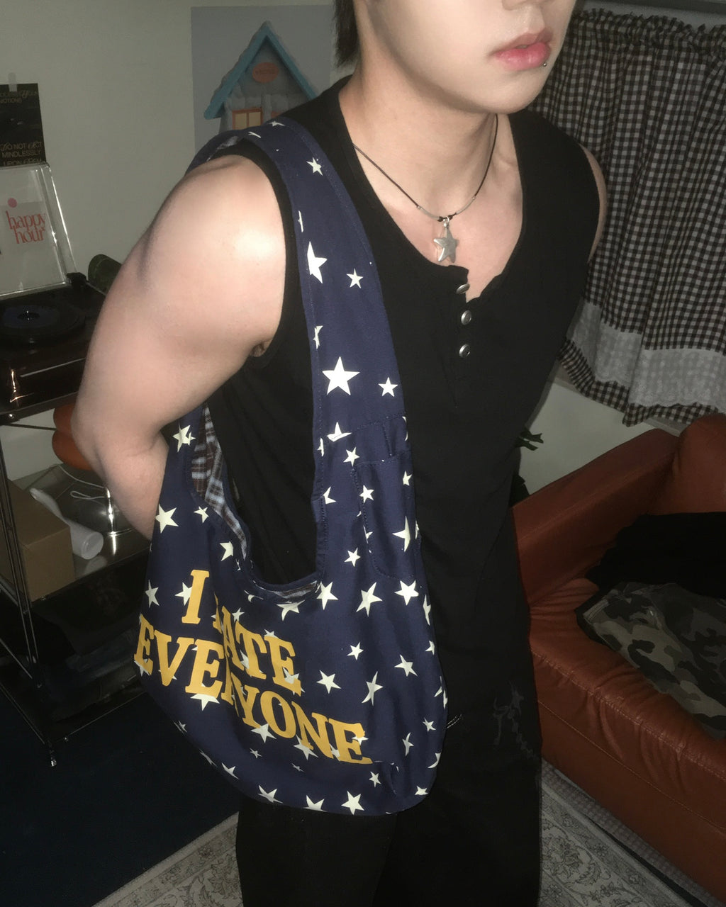 vintage henly neck vest (black)