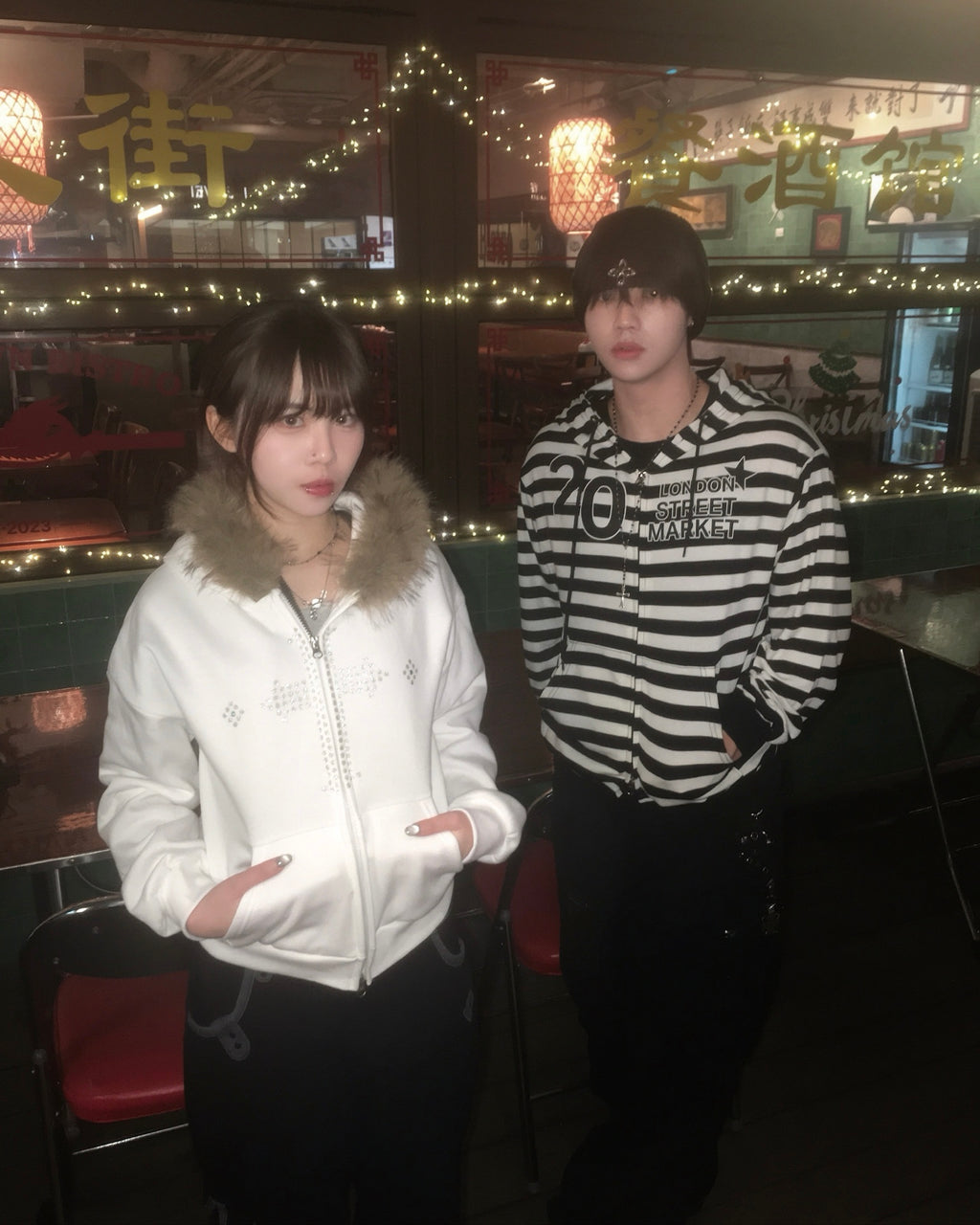 20 striped zip-up hoodie (black)