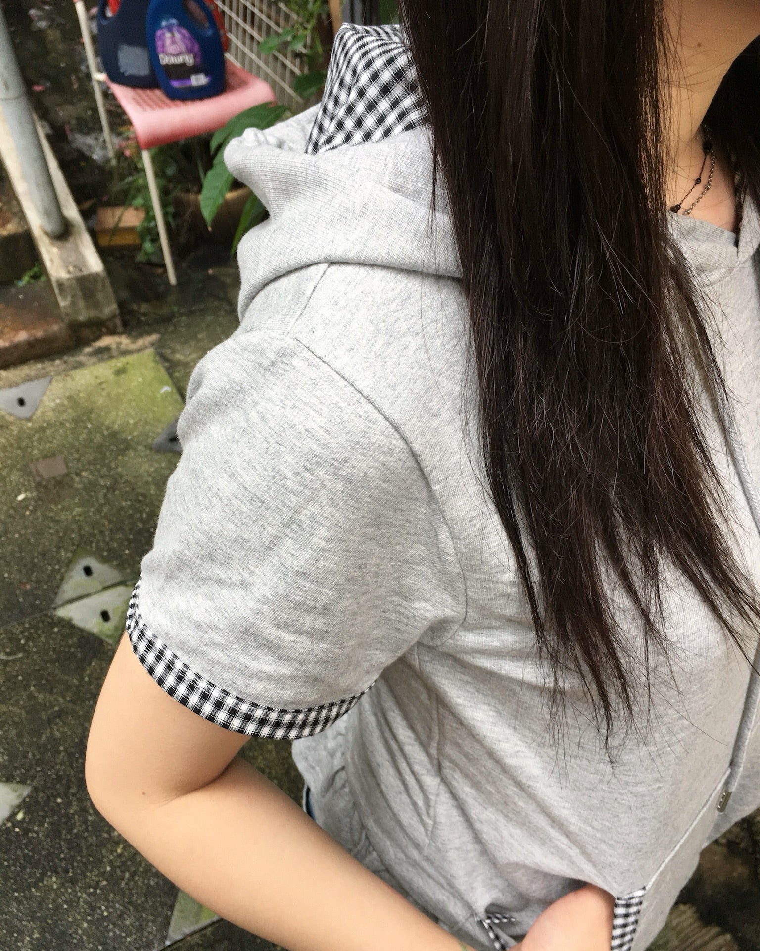 mini hood ruffle tee (grey)