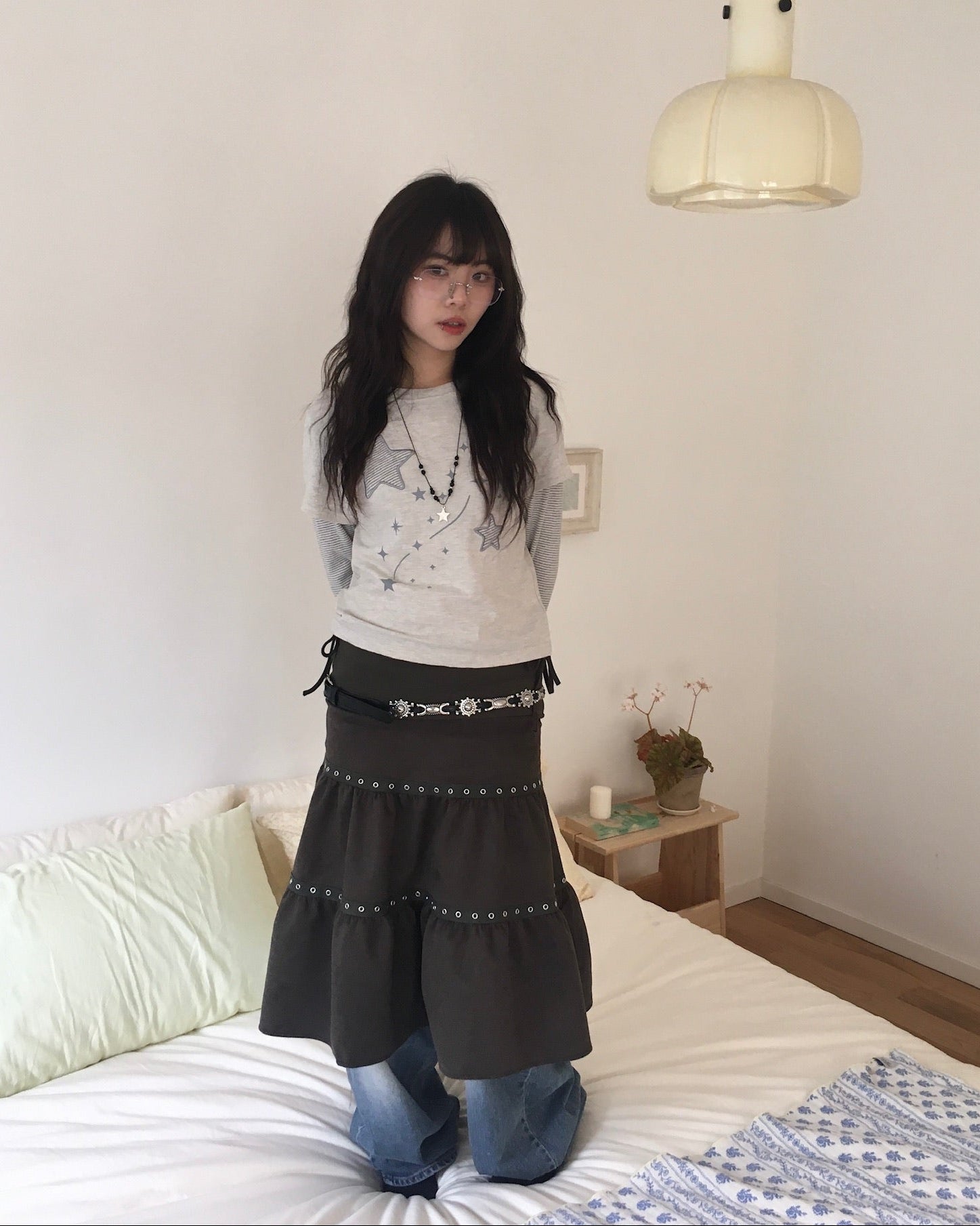 (★BEST) star stripe layered tee (oatmeal)