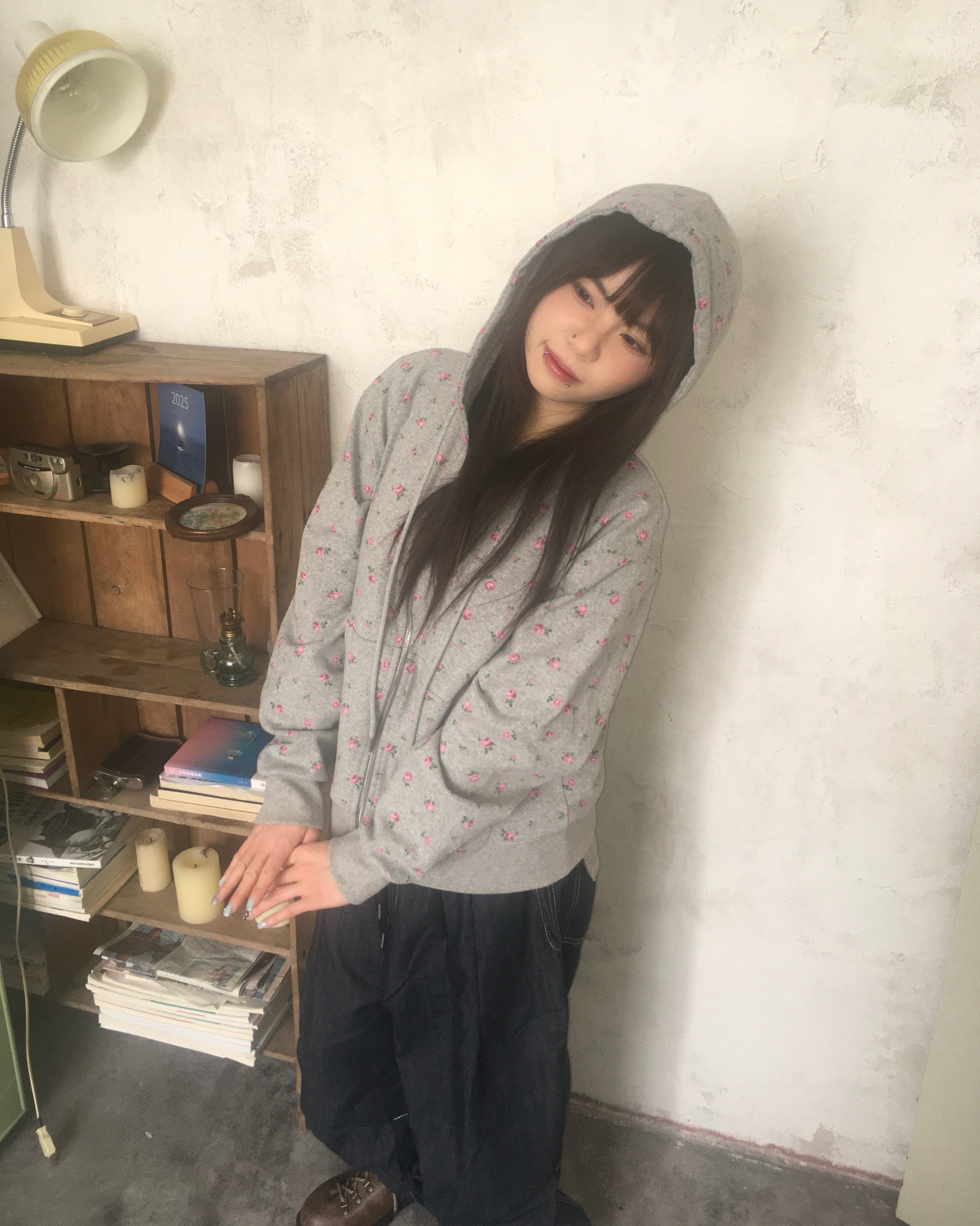 flower zip-up hoodie