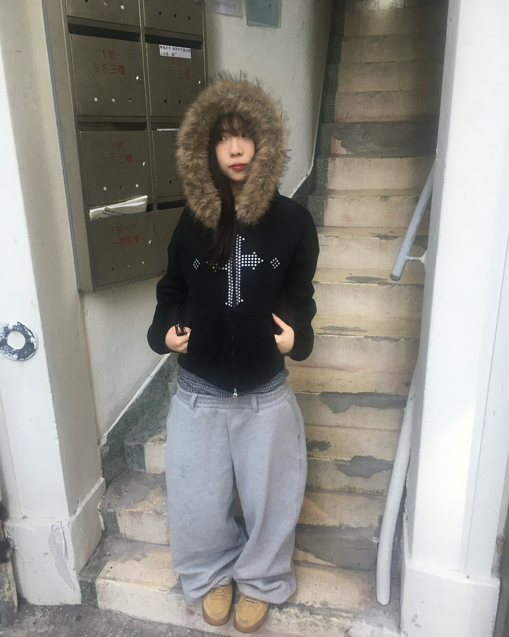 trunk layered sweat pants (grey)