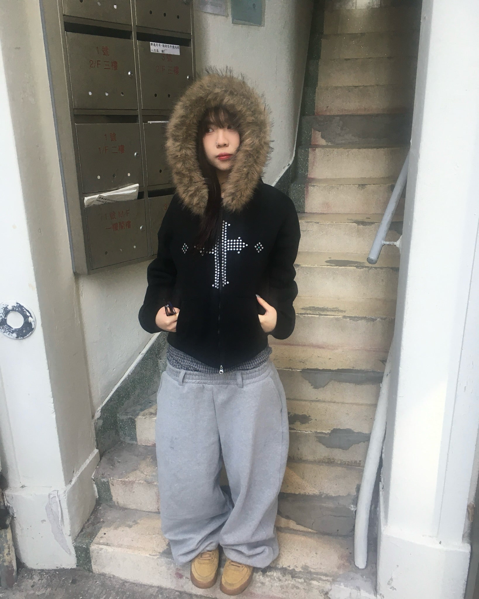 trunk layered sweat pants (grey)