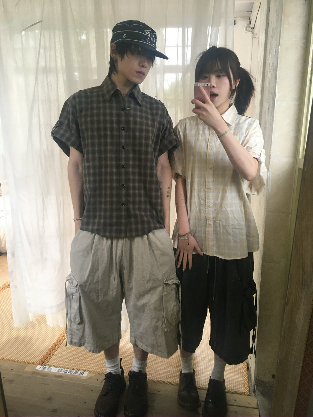 check linen shirt (charcoal)