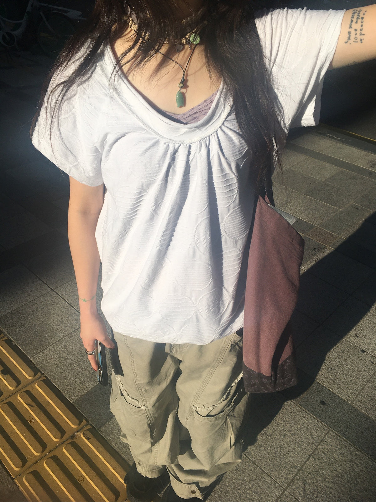 (★best) textured off shoulder blouse