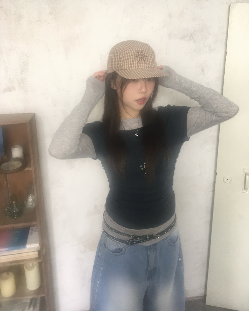 sun checked cap (brown)