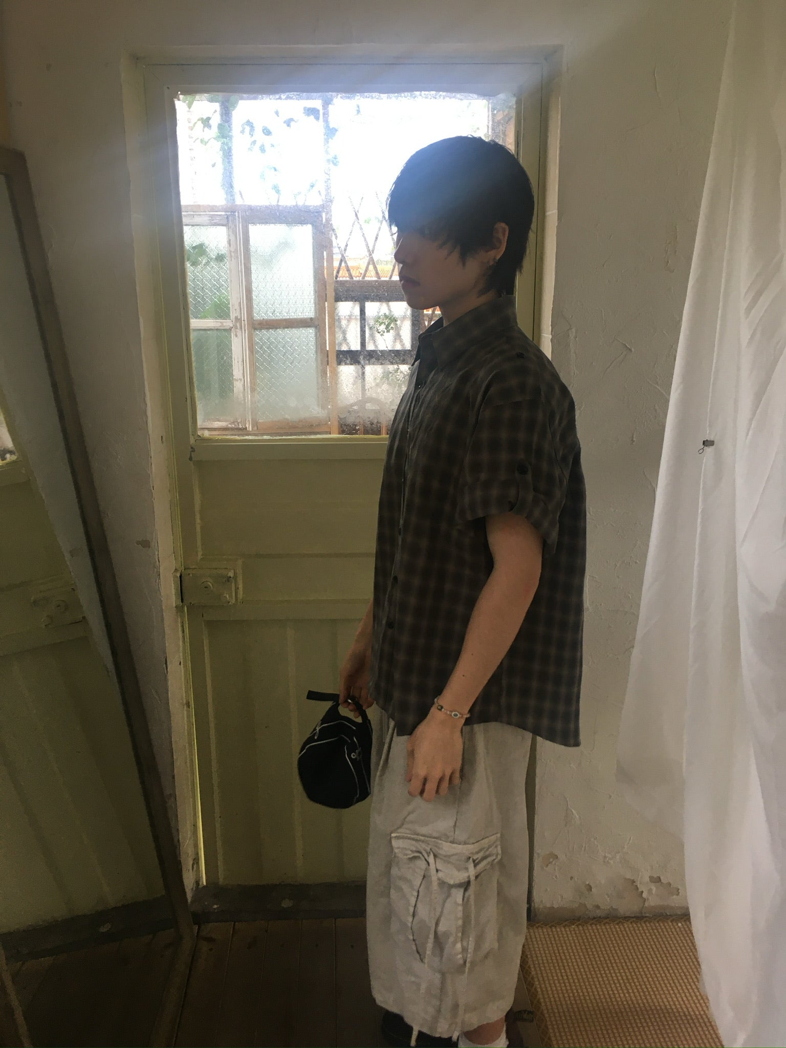check linen shirt (charcoal)