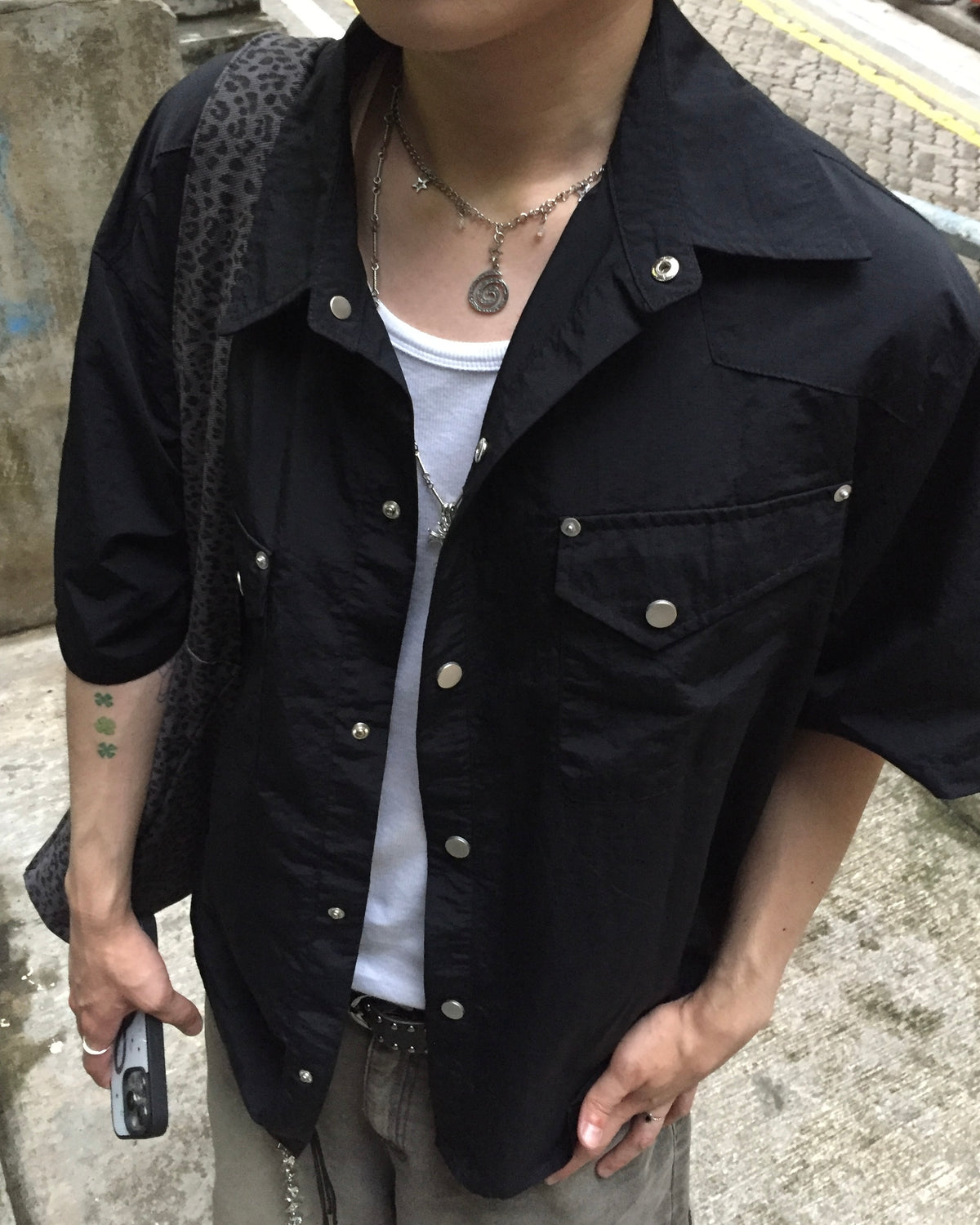 western nylon shirt (black)