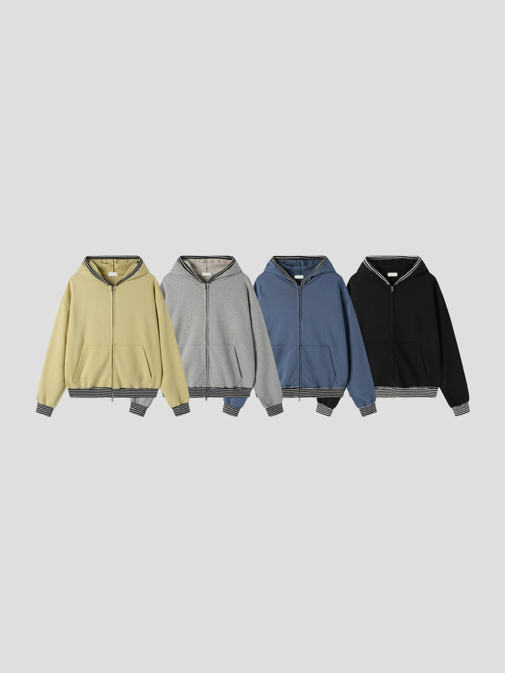 stripe trim hoodie zip up (grey)