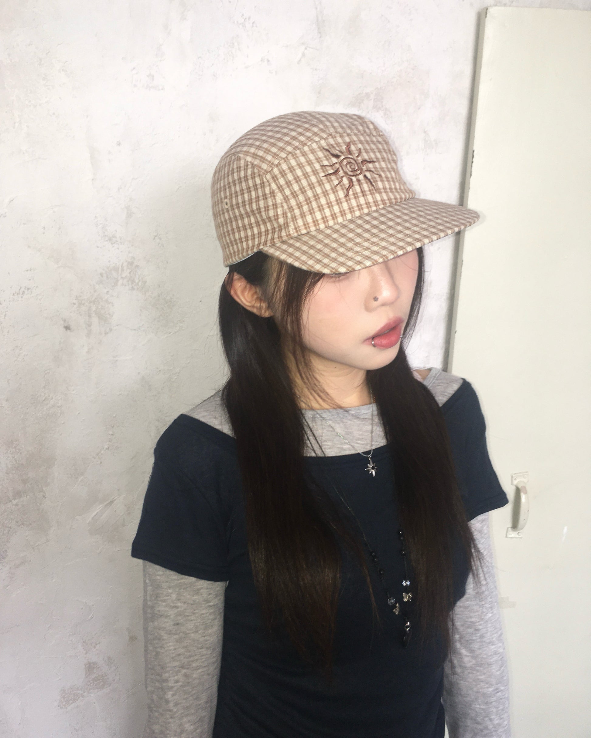 sun checked cap (brown)