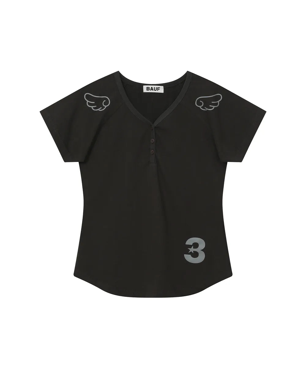 BAUF 3 BUTTON ANGEL SLIM FIT T-SHIRT (CHARCOAL)