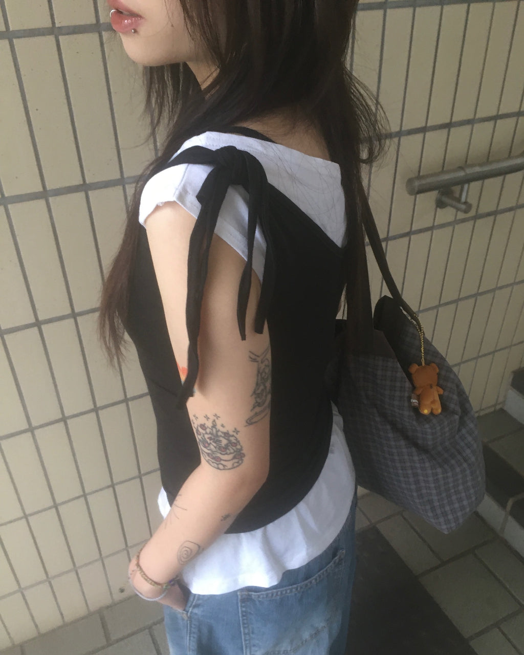 two-piece layered tee (black/white)