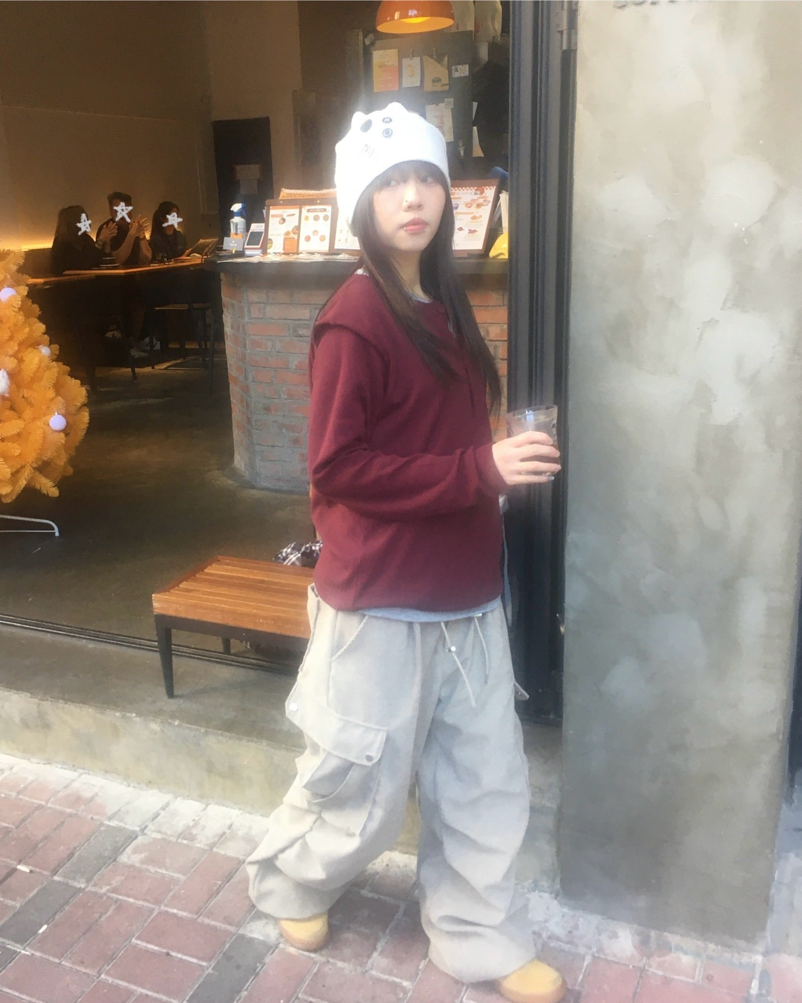 waffle henly neck shirt (wine)