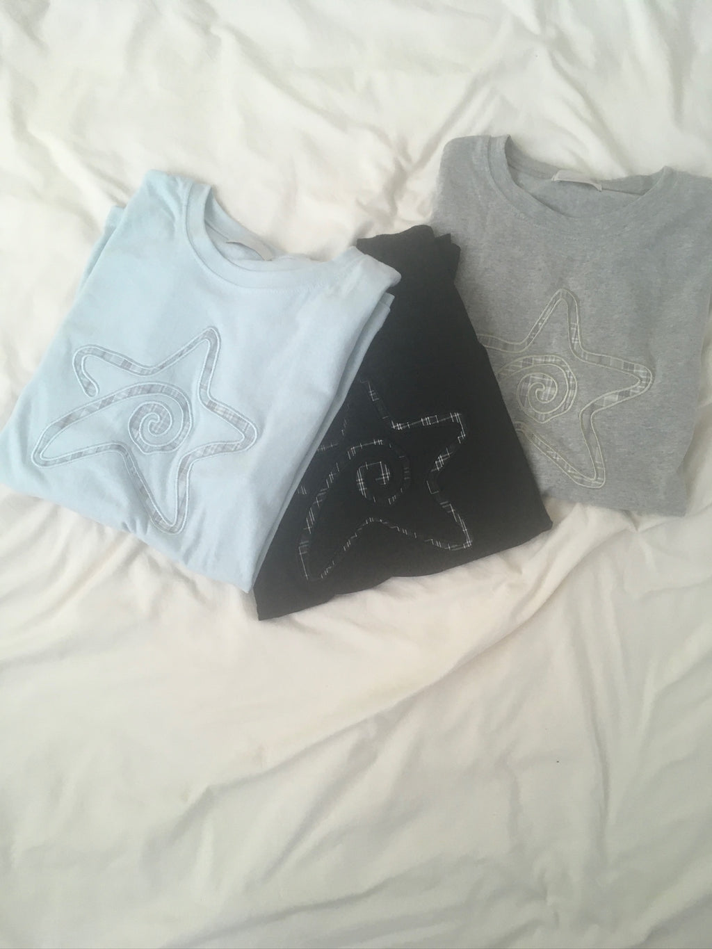 (★BEST) check star roll-up tee (black)