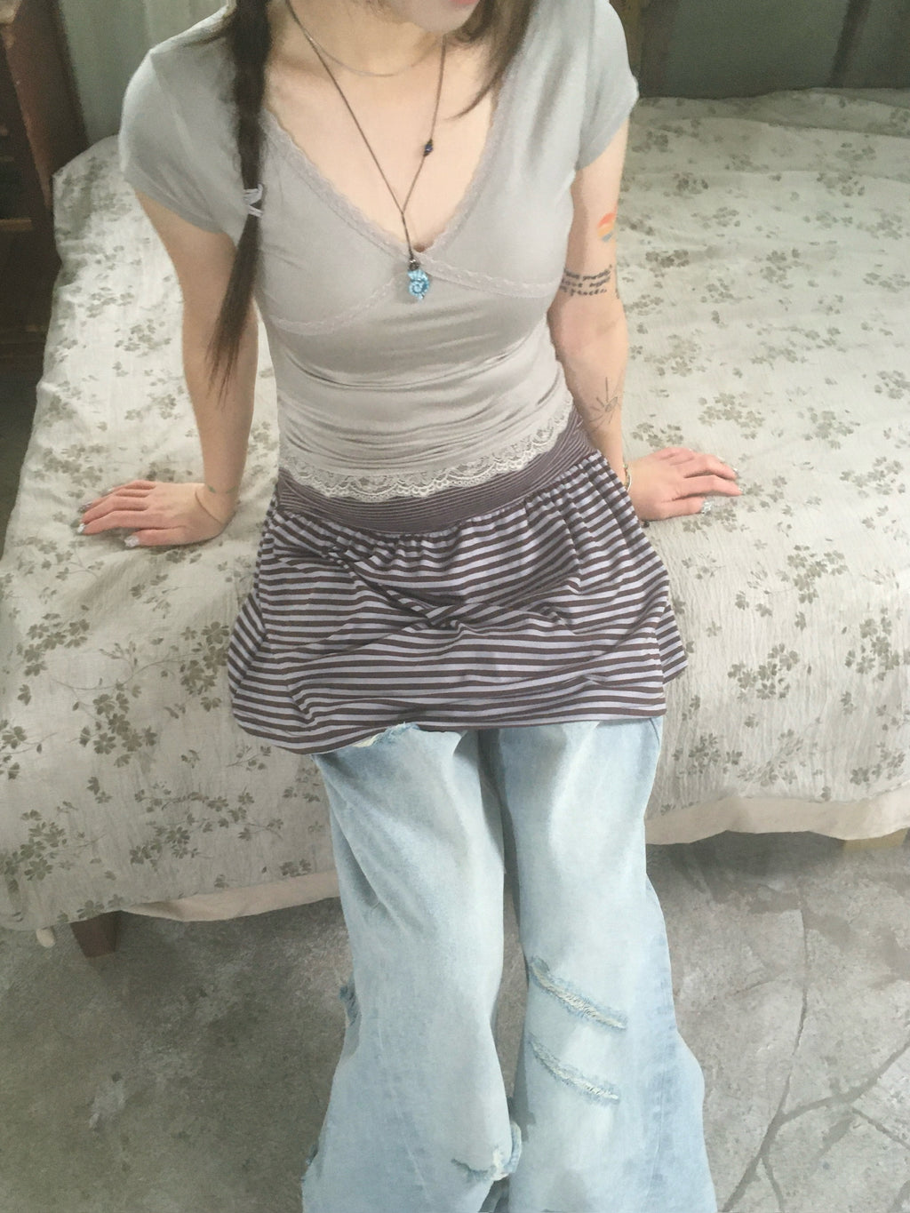 (★BEST) lace trim slim tee (oatmeal)