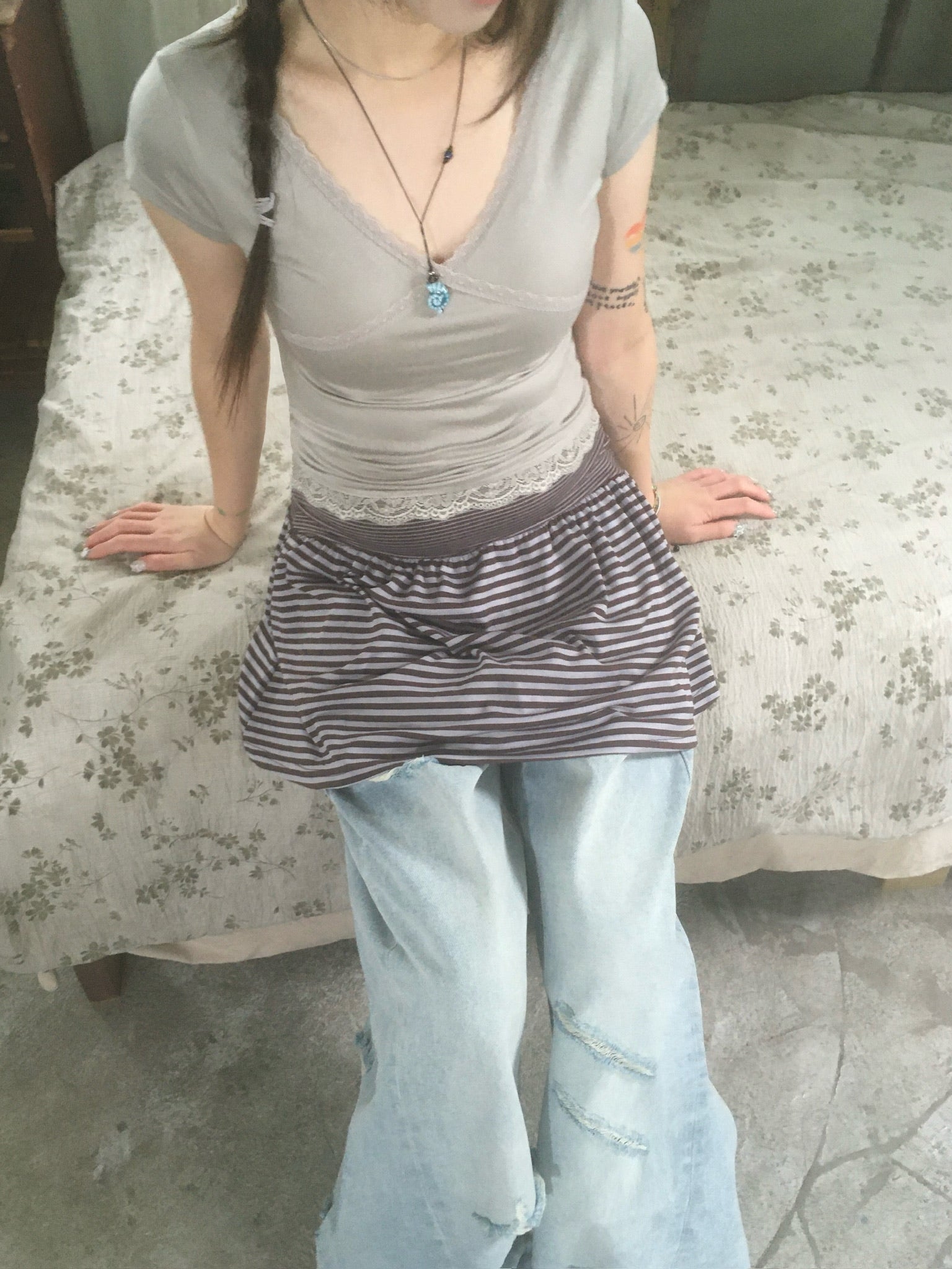 striped cotton skirt (brown)