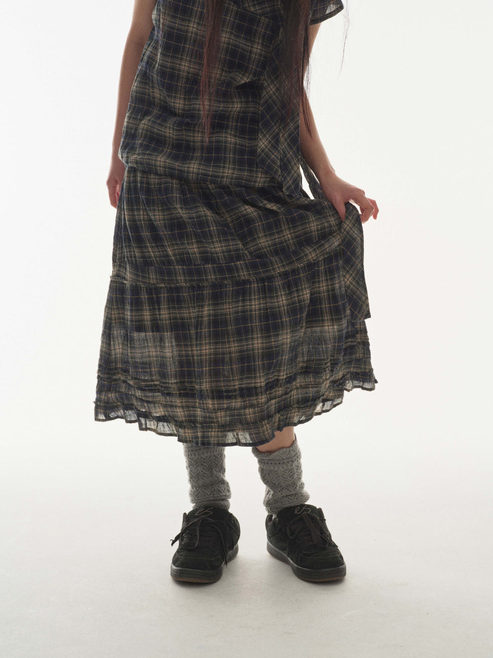 ✪【𝘱𝘳𝘦-𝘰𝘳𝘥𝘦𝘳】coyseio shirring midi skirt (check)