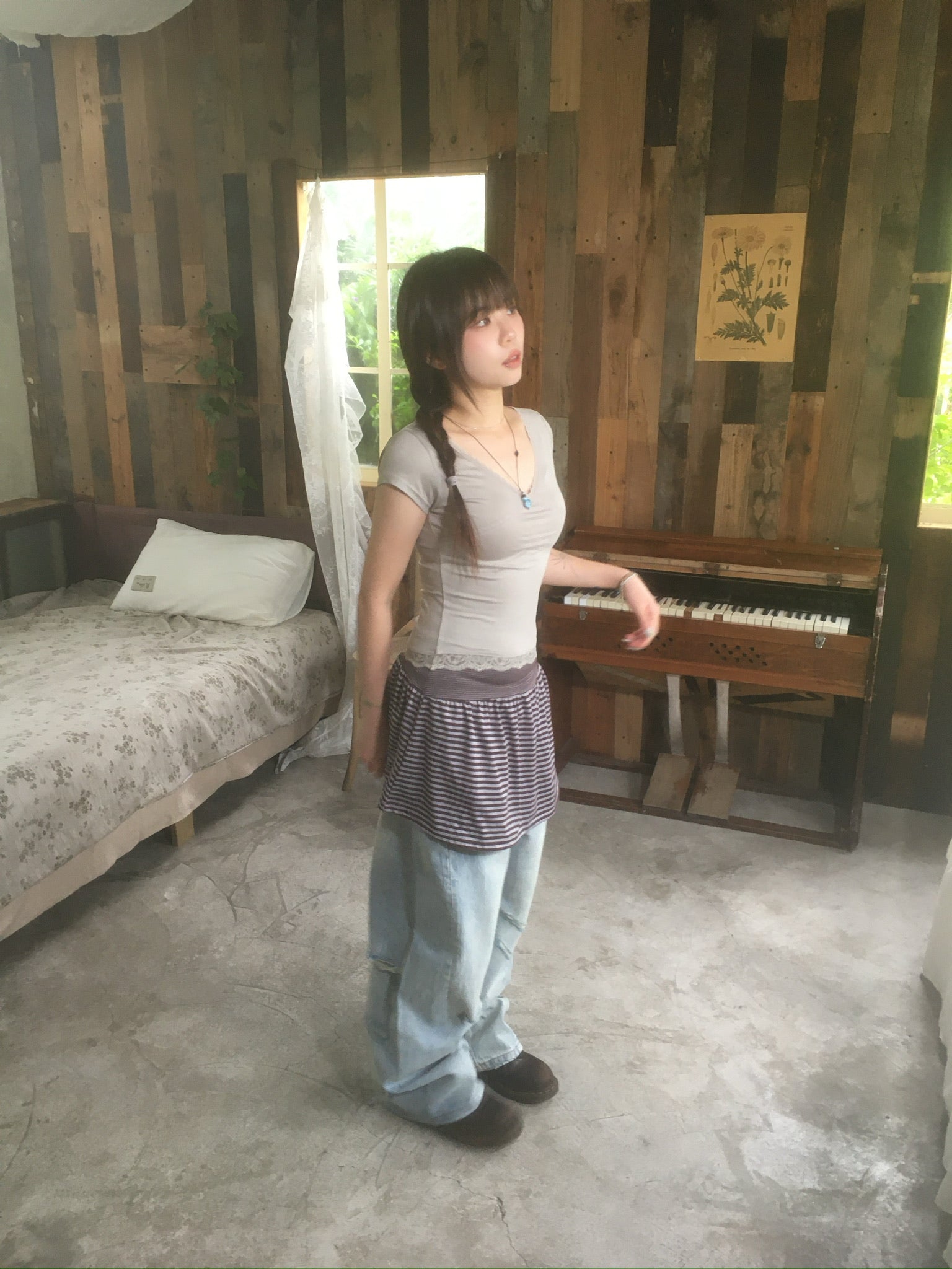 striped cotton skirt (brown)